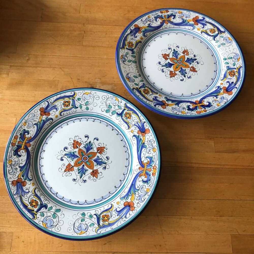 Set of 2 Ricco Deruta Blue Ceramic Dinner Plate 11" Hand Painted Made in Italy